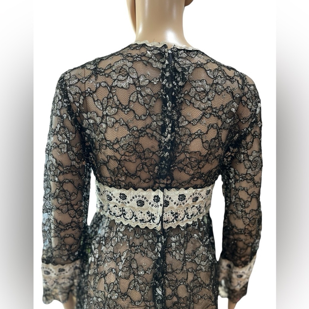 Black laced brocade Eloise Curtis for Happenstance 60’s 70’s empire dress - Picture 4 of 9